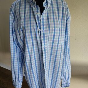 J. Crew Men's Blue and White Checkered Shirt Slim Fit Large